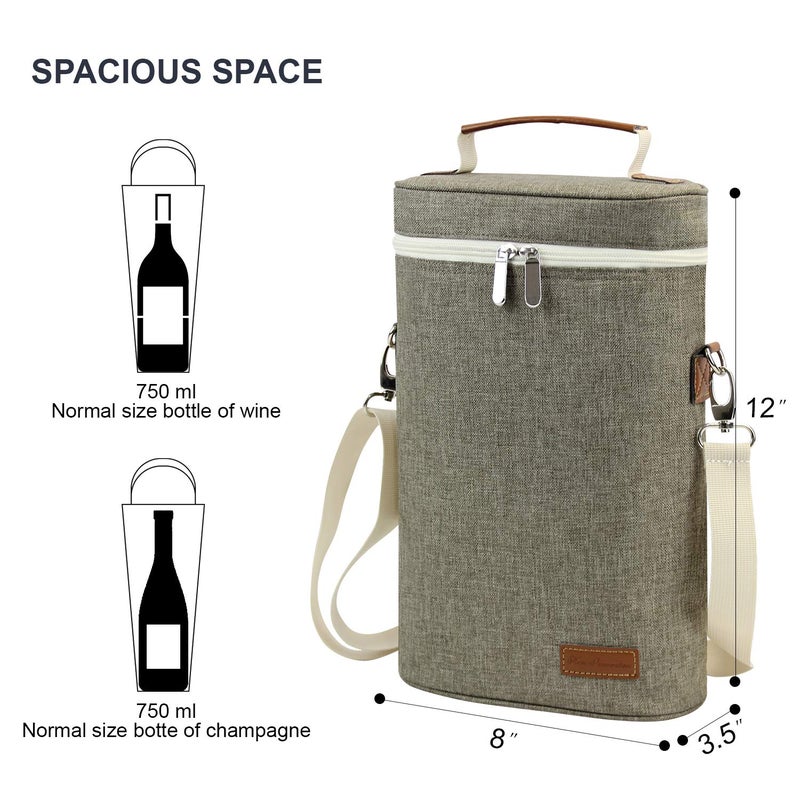 ZORMY 3 Bottle Insulated Wine Tote Cooler Bag, Portable Carrier with Corkscrew Opener and Shoulder Strap for Beach Travel Picnic, Unique Gift for Wine Lovers, Brushed Khaki - Image 5